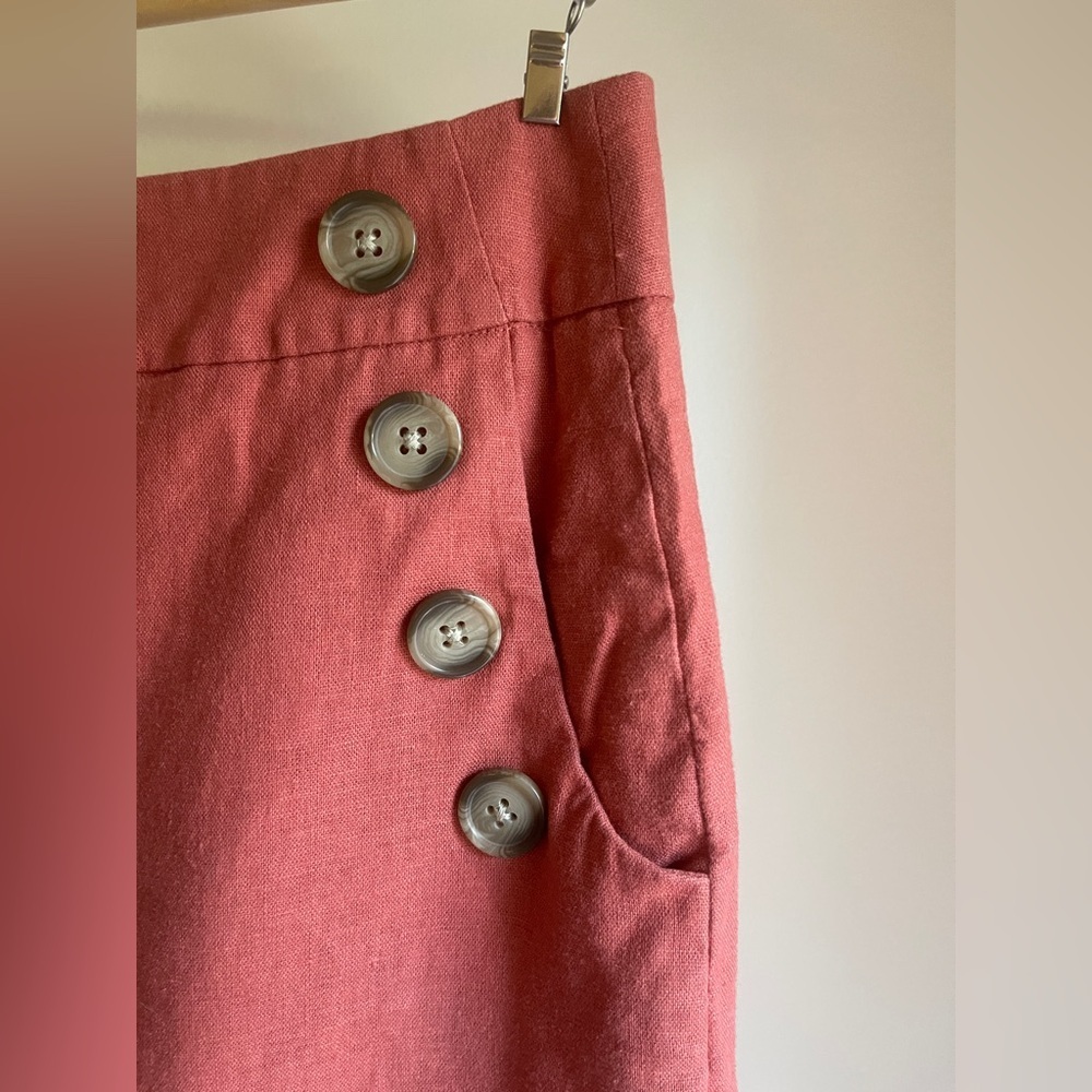 LOFT Linen Blend Sailor Button Skirt | Coral | Size 0 - Picture 6 of 7